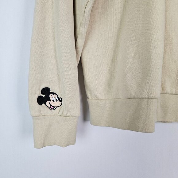 Disney Mickey Peace Sign Pullover Crewneck Sweatshirt Beige Tan M - Picture 3 of 5